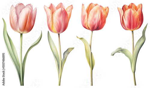 Wallpaper Mural PNG Vibrant tulip watercolor illustration, element set on transparent background Torontodigital.ca
