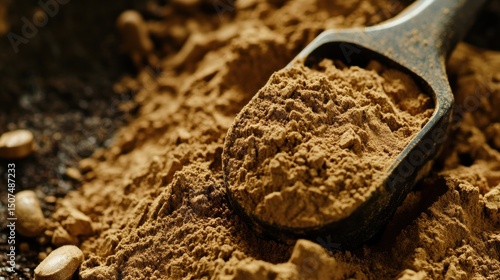 Wallpaper Mural Heap of Protein Powder with Scoop on Dark Background Torontodigital.ca