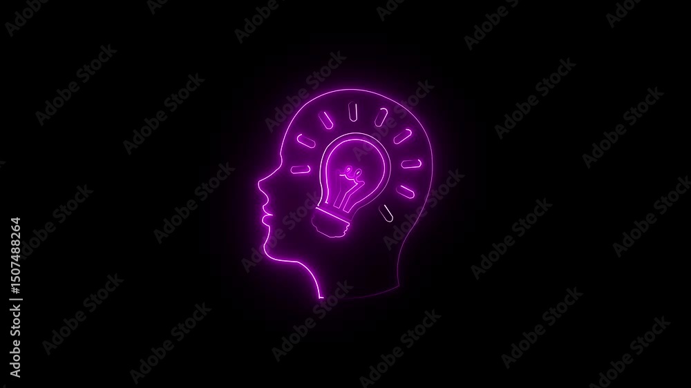 Glowing neon brain icon animation skill development icon isolated on black background with HD video and motion graphics Glowing neon brain icon animation skill development icon isolated on black background with HD video and motion graphics