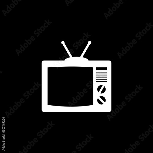 Old TV screen icon isolated on black background