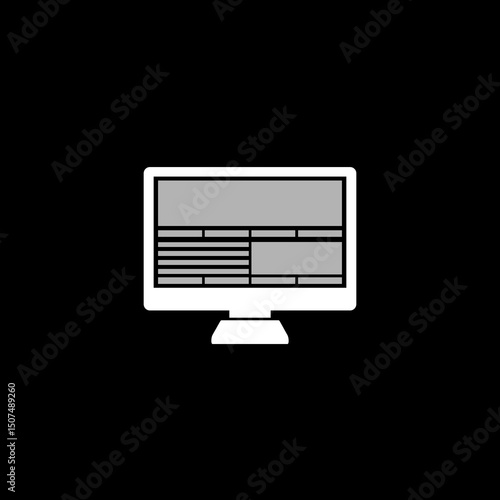Computer display icon isolated on black background