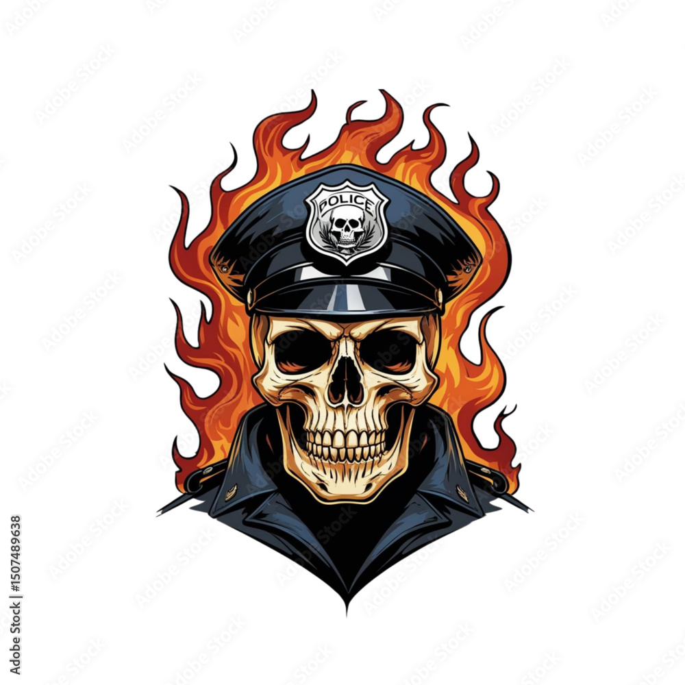 Fototapeta premium skull police with a burning