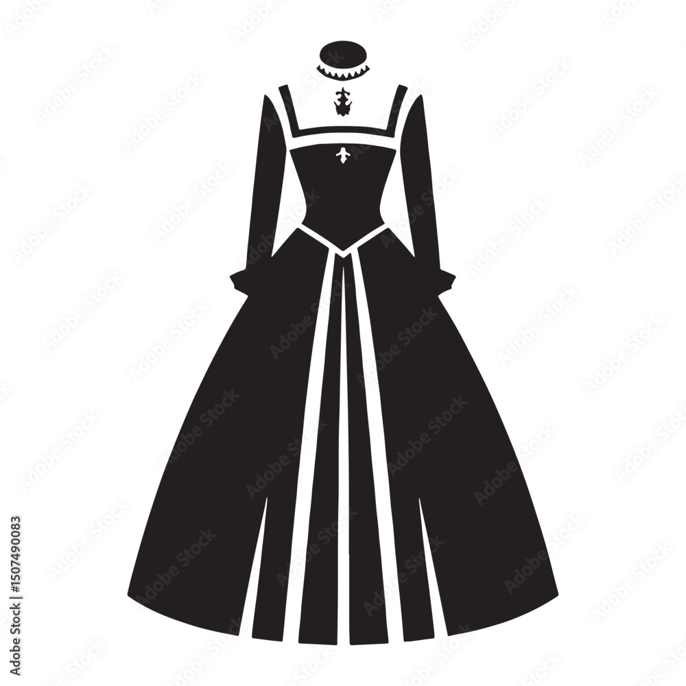 Iconic tudor gown shape shown in bold and balanced silhouette form – tudor gown silhouette – tudor gown vector – tudor gown illustration – ladies dress silhouette – silhouette of tudor gown
Iconic tudor gown shape shown in bold and balanced silhouette form – tudor gown silhouette – tudor gown vector – tudor gown illustration – ladies dress silhouette – silhouette of tudor gown