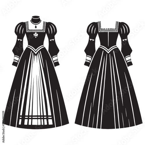 Foto Distinct silhouette of a regal tudor gown in elegant vector design – tudor gown