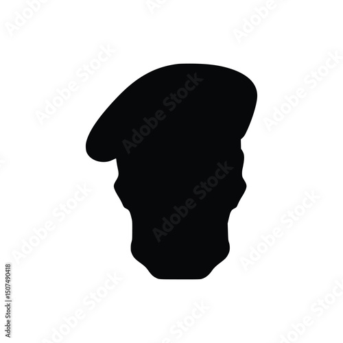 Vector art of Black military beret isolated on white background, a symbol of army and soldier uniform