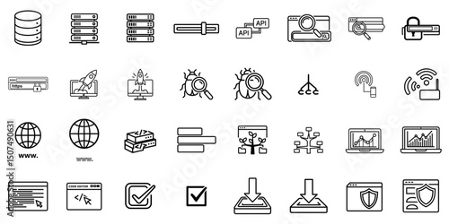 Web Development Icon Set Featuring Technology Symbols  