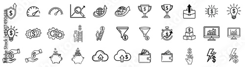 Icon Set for Sales Growth in Minimalist Style  