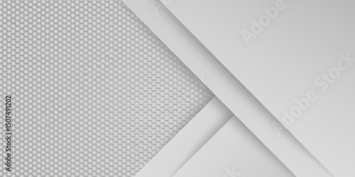 Abstract futuristic gray geometric shapes background with white metal hexagon texture. Design for presentation, banner, cover, flyer, card, poster, texture, slide and powerpoint. eps10 vector