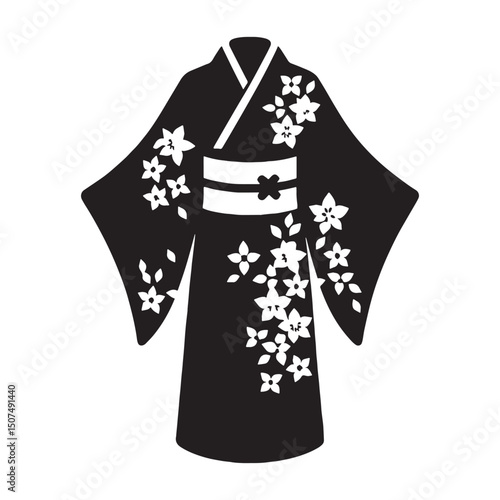 Yukata with smooth vector structure – yukata silhouette – yukata vector – yukata illustration – japanese dress silhouette – ladies dress silhouette – silhouette of yukata

