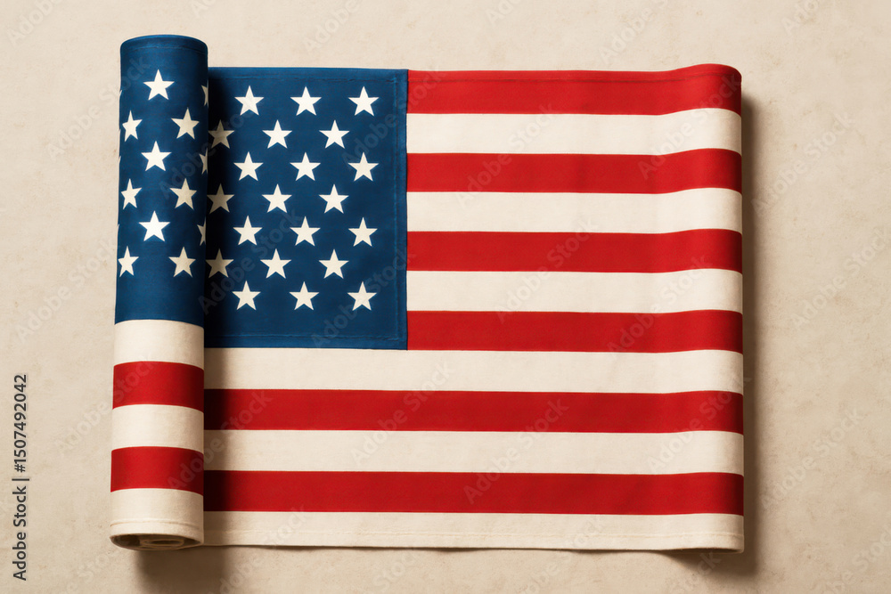 Obraz premium Vintage American flag rolled on a textured background 