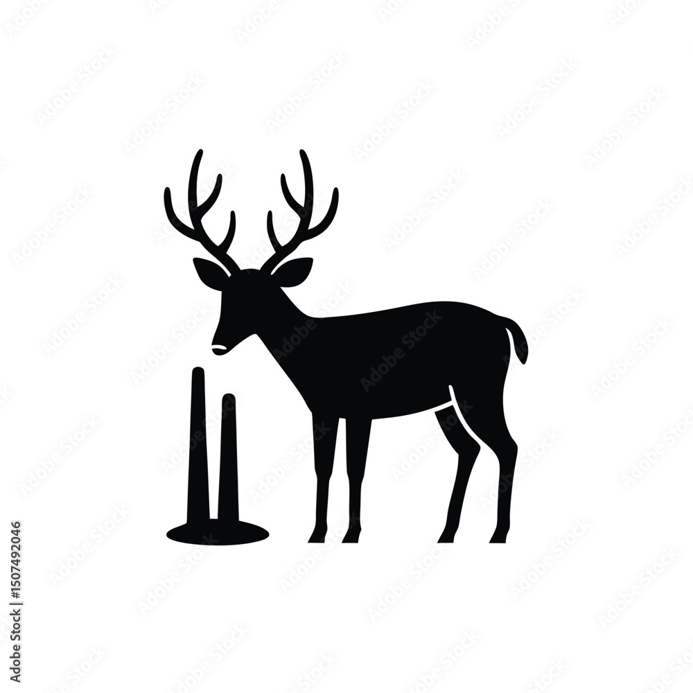 Fototapeta premium Deer and Traffic Cone Silhouette Illustration