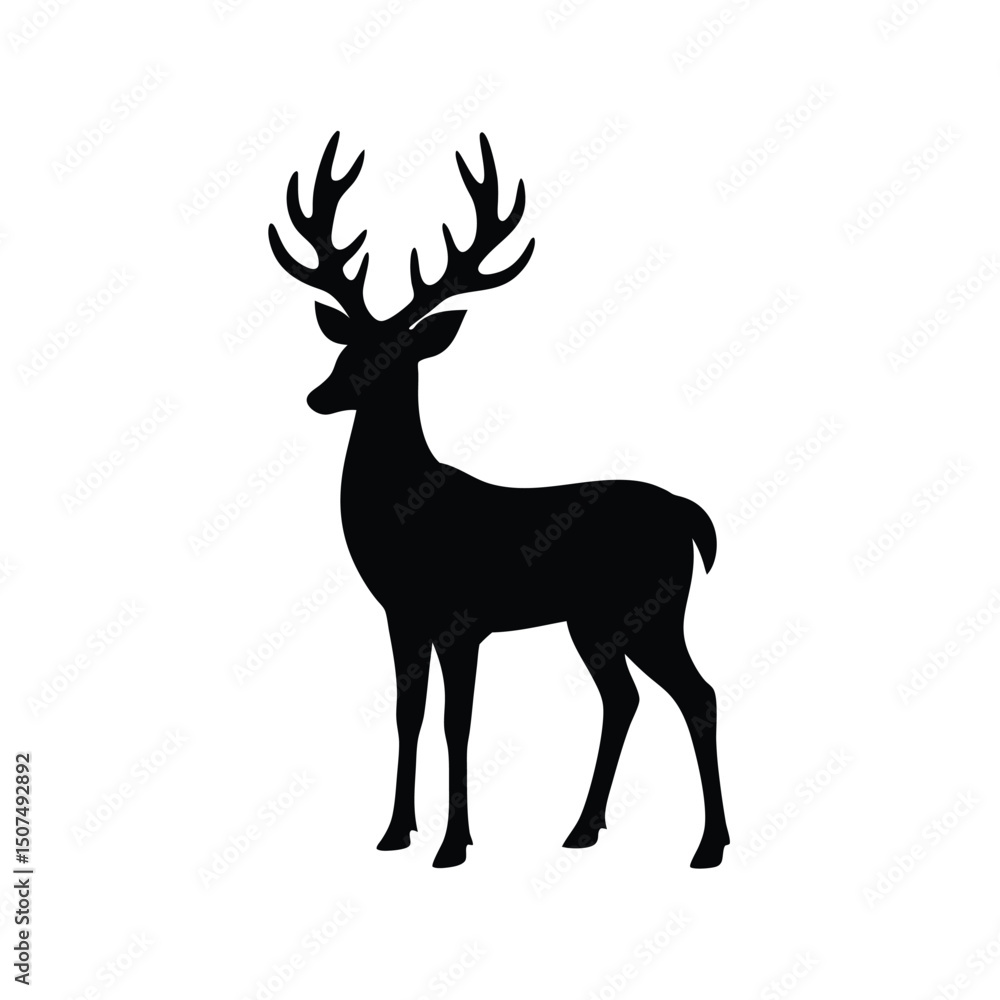 Fototapeta premium Deer silhouette standing isolated on white background