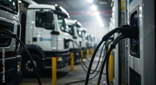 Wallpaper Mural Electric trucks charging at a commercial charging station indoors   Torontodigital.ca