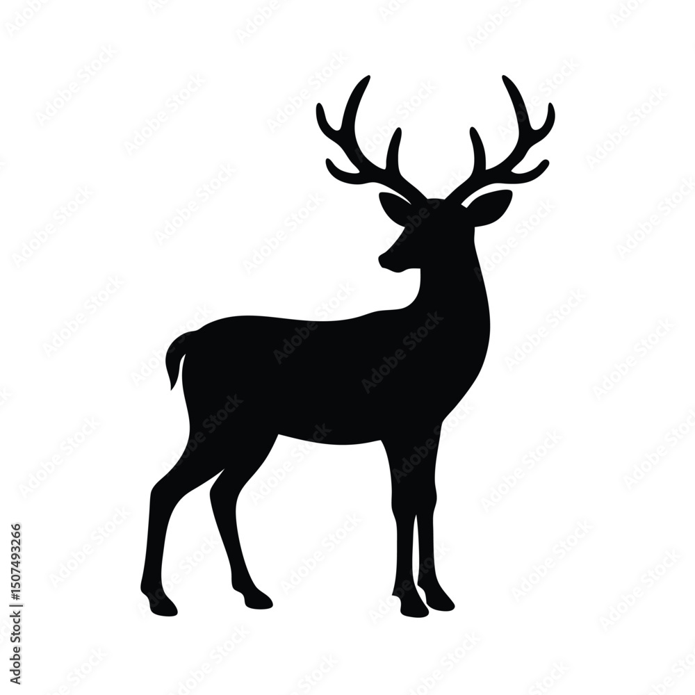 Fototapeta premium Deer Silhouette Standing Isolated on White Background