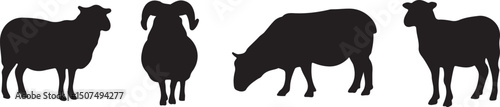 Sheep Silhouette Collection: A monochromatic composition featuring a collection of elegant sheep silhouettes, showcasing various poses, offering a versatile visual resource.