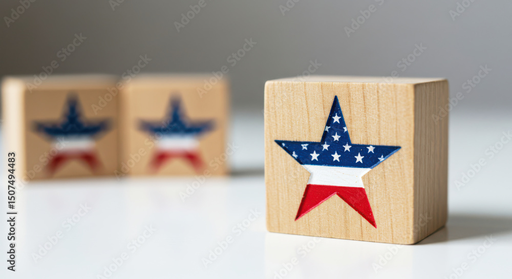 Obraz premium Decoratively painted wooden blocks with American star design 