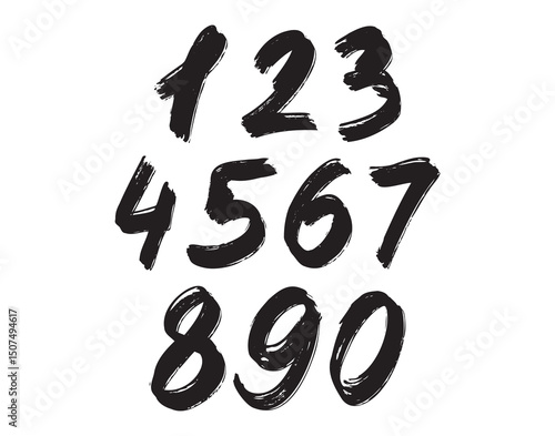 calligraphic acrylic, brush or ink numbers set. 1, 2, 3 for your design, grunge lettering on a black background