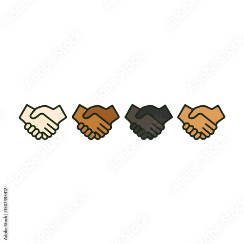 Diverse Handshake Icon Set  Unity and Partnership Art & Illustration