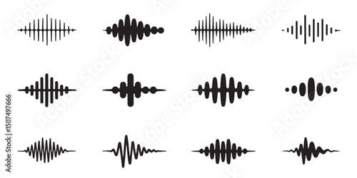 Sound Waves Icon Set | Audio Waveform Symbols | Vector Line Icons.