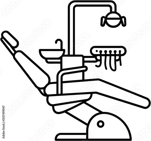 Dental chair with equipment in modern line art style  