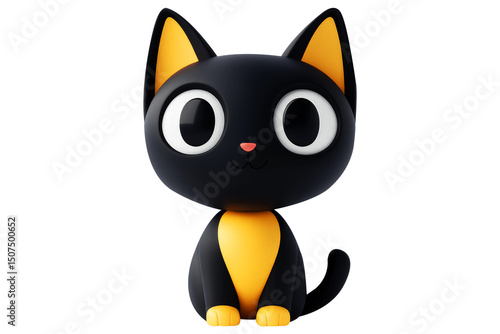 Adorable cartoon black cat with big eyes and yellow accents looking forward transparent-background.png