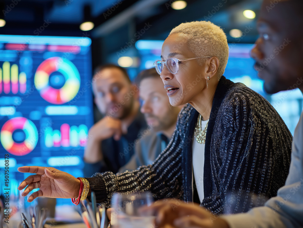 Fototapeta premium African american female leading business meeting with diverse team in modern office