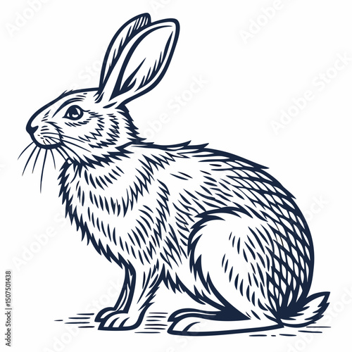 Vintage-style vector engraving of a rabbit on a white background, perfect for prints, logos, and design projects.