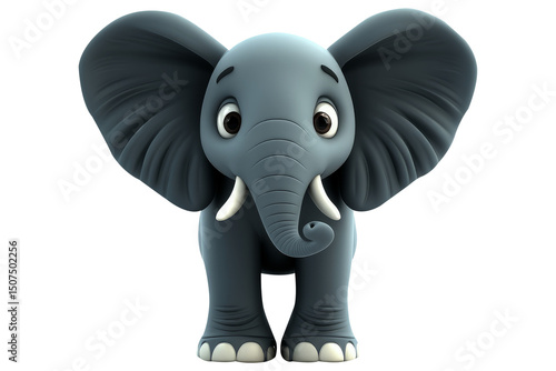 Adorable cartoon elephant standing frontal view with big ears and friendly expression transparent-background.png