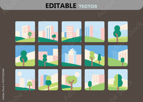 Collection of Urban and Natural Landscape Vector Illustrations in Pastel Colors
