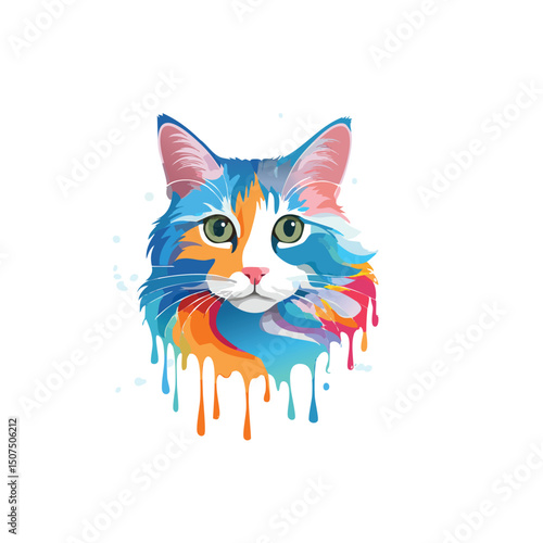 Portrait of a cute cat with fluid colors dripping in background.eye, feline, pets, illustration, domestic cat, change, horizontal, infinity, majestic, no people, ornate, psychedelic,