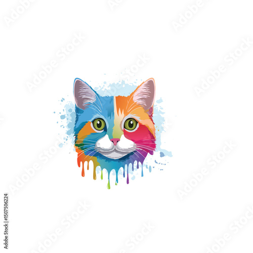Portrait of a cute cat with fluid colors dripping in background.eye, feline, pets, illustration, domestic cat, change, horizontal, infinity, majestic, no people, ornate, psychedelic,
