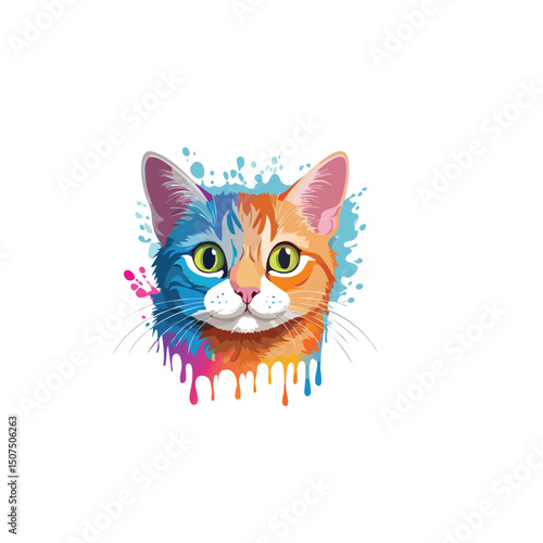 Portrait of a cute cat with fluid colors dripping in background.eye, feline, pets, illustration, domestic cat, change, horizontal, infinity, majestic, no people, ornate, psychedelic,