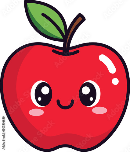 Cute cartoon apple with a happy face vector illustration
