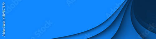 Azure blue abstract banner with 3d wavy texture and gradient shades, dynamic curve shapes. Folds with shadows	