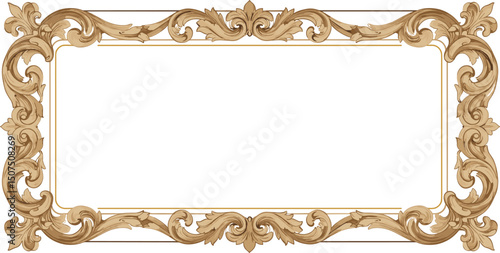 Vintage baroque frame in the form of a rectangular border with a pattern of swirls and curls. Watercolor illustration frame for wedding, Valentine's Day, anniversary, 
