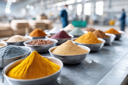 Close-up view of colorful bulk goods in a bright manufacturing environment suitable for various applications