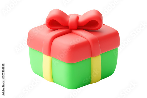 Festive 3d render of a wrapped gift box with a bright red bow and ribbons transparent-background.png