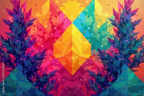 Abstract geometric shapes repeat in vibrant colors , textile, wallpaper, composition
