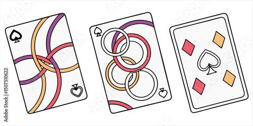 Playing cards with abstract design, colorful gambling elements, vector illustration for game or luck theme