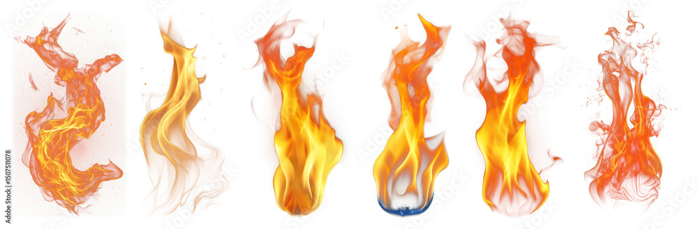 Fototapeta premium PNG Vibrant flames on transparent background, element set on transparent background