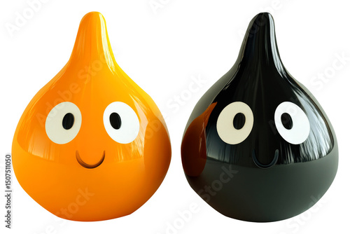 Playful cartoon characters with smiling faces in contrasting yellow and black colors transparent-background.png