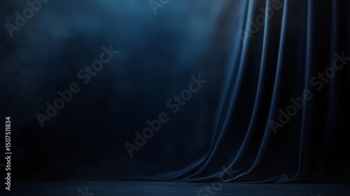 Moody stage with dark blue curtain and spotlight