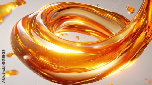 Swirling Orange Liquid in Motion with Glowing Light Reflections