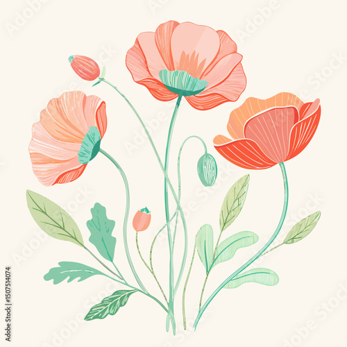 Wallpaper Mural vector illustration of poppy flowers Torontodigital.ca
