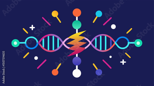 Molecule with Energy Pulses A stylized molecular structure surrounded by colorful energy pulses conveying dynamic changes in epigenetics leading to rejuvenation.