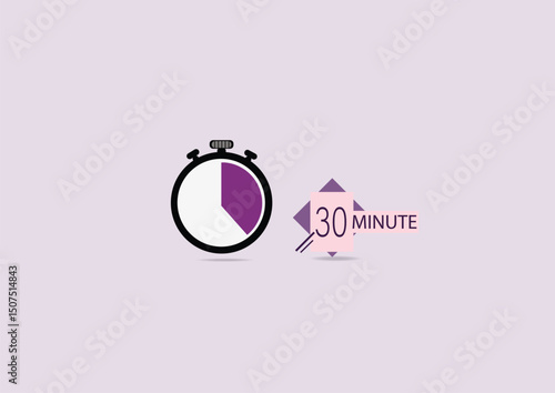 30 minutes on stopwatch . Countdown sign.Clock face timer.
