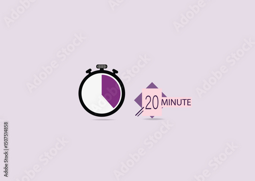 20 minutes on stopwatch . Countdown sign.Clock face timer.
