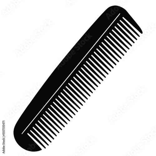 Black and White Illustration of a Hair Comb with Rounded Edges and Teeth
