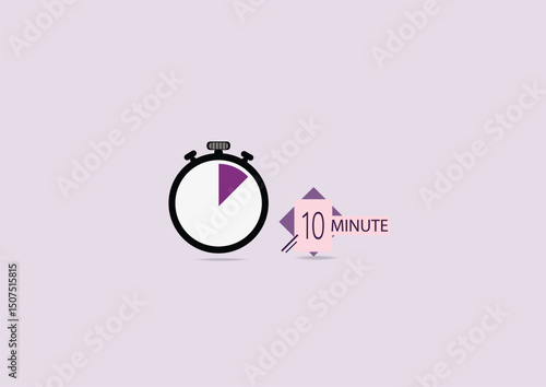 10 minutes on stopwatch . Countdown sign.Clock face timer.
