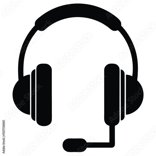 Black Headset with Microphone Icon Illustration Communication and Technology Symbol